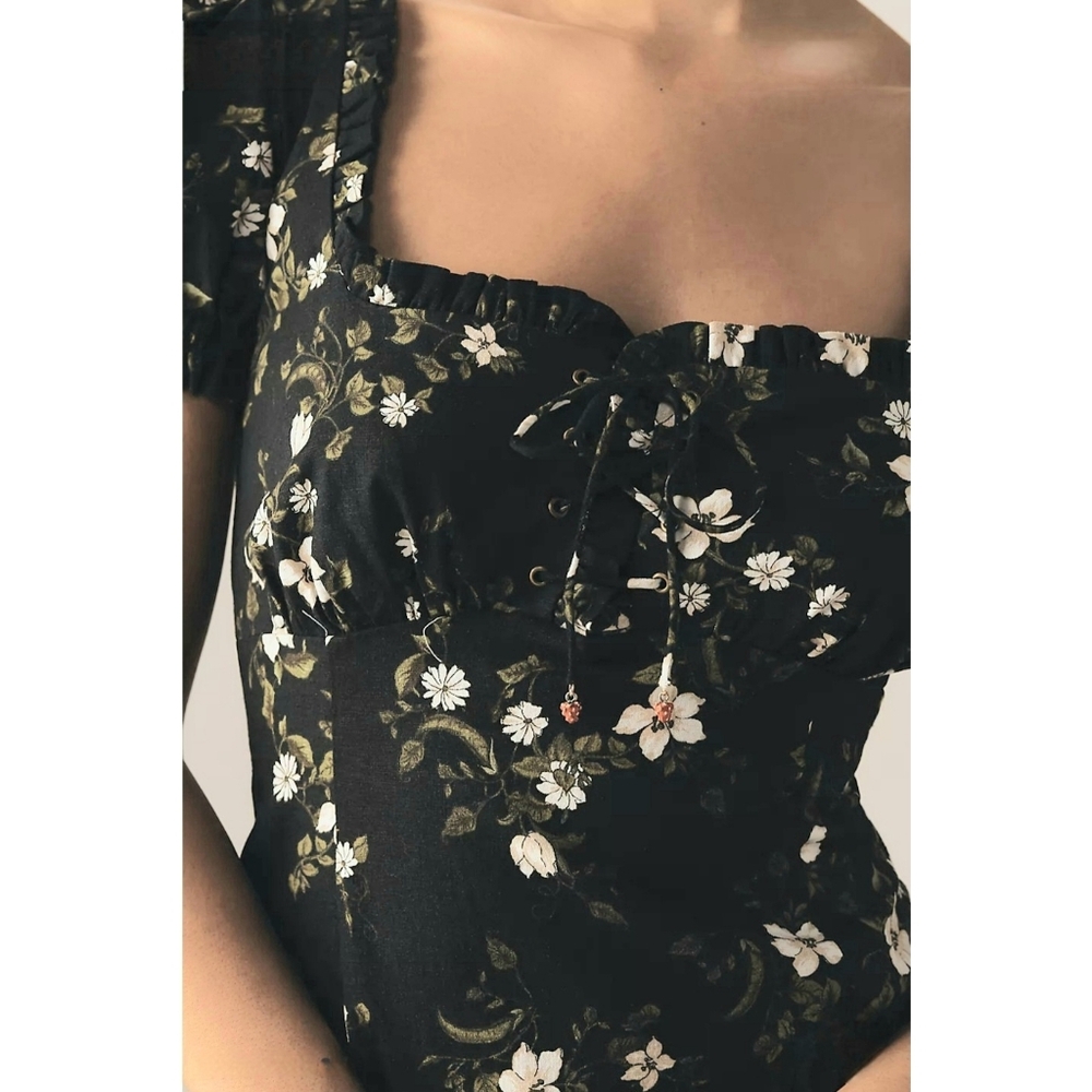 NWT Anthropologie Dress Floral Midi Linen Size Medium - Picture 3 of 14